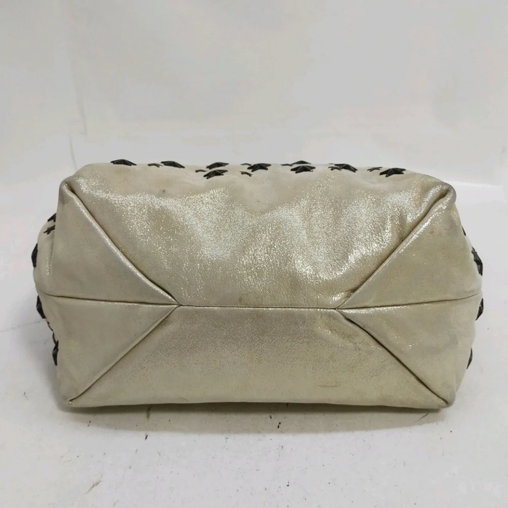 Jimmy Choo Cream Shimmer Star-Studded Nylon W/ Suade Shoulder Bag (EUC)COA CARD✨ - Picture 8 of 14